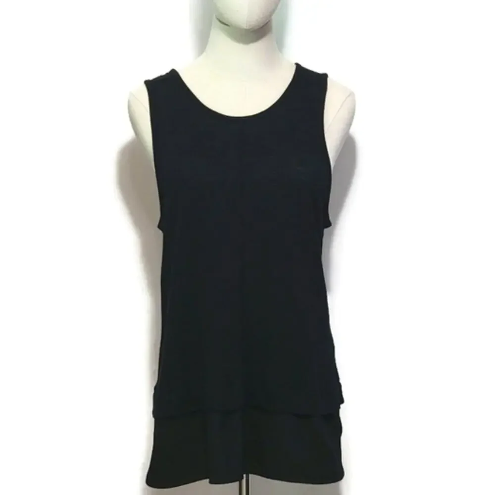 J.Crew Tiered Sleeveless Scoop Neck Tunic Top Black L Feminine